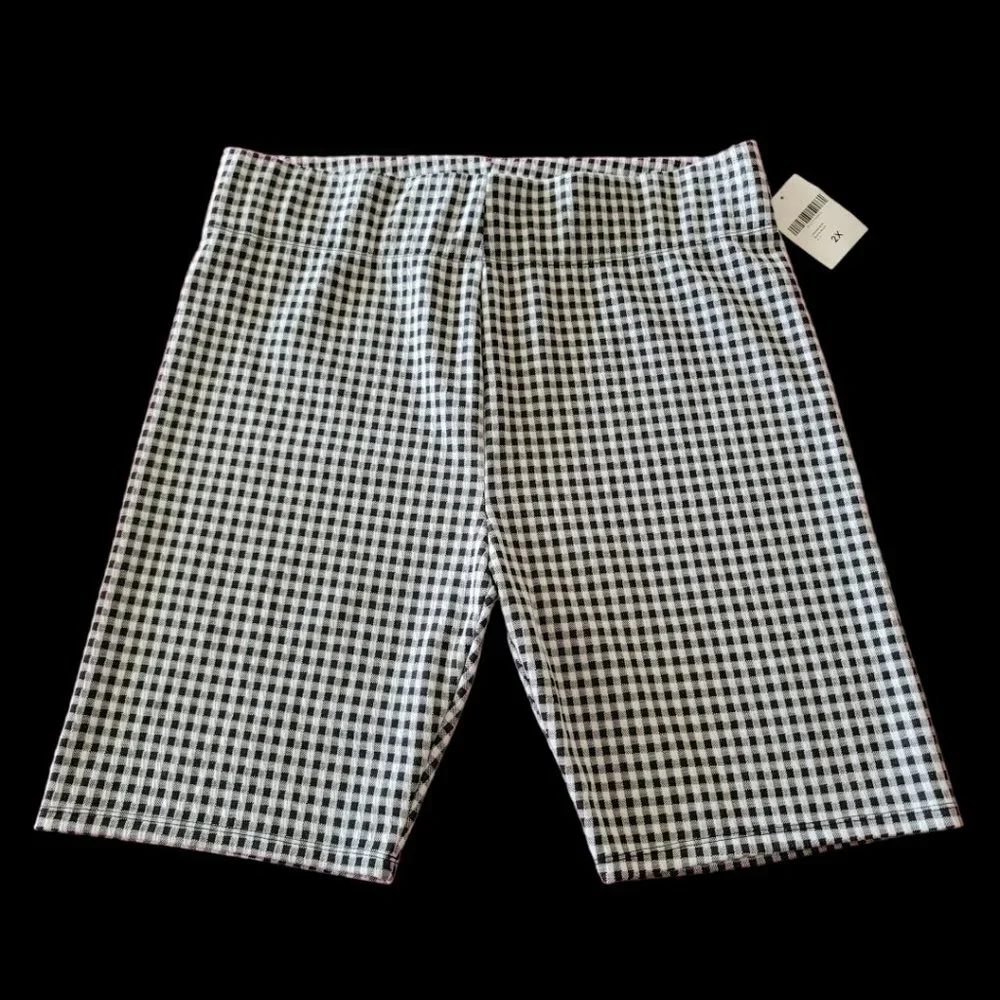 Forever 21+ Plus Bermuda Bike Shorts Black/White Checkered 2X/XX / NWT - Picture 1 of 5